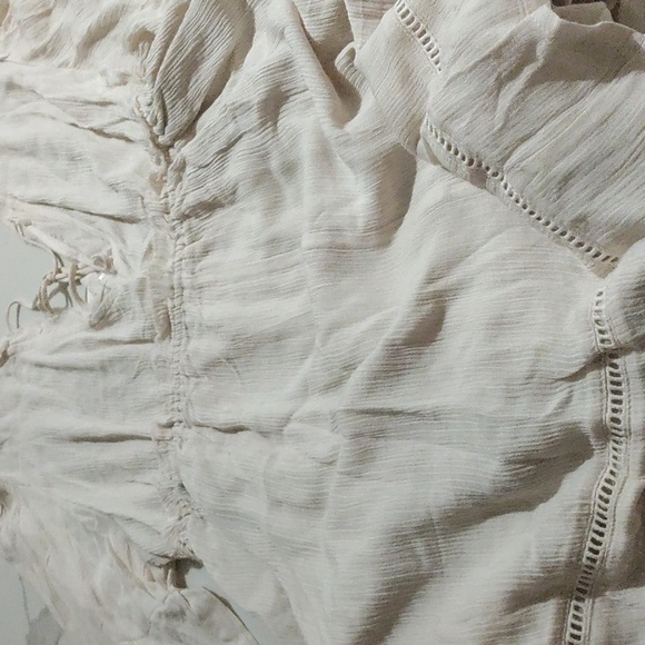 Long Sleeve V Neck Boho Dress with Embroidery Detail SZ S Cream - Picture 7 of 8